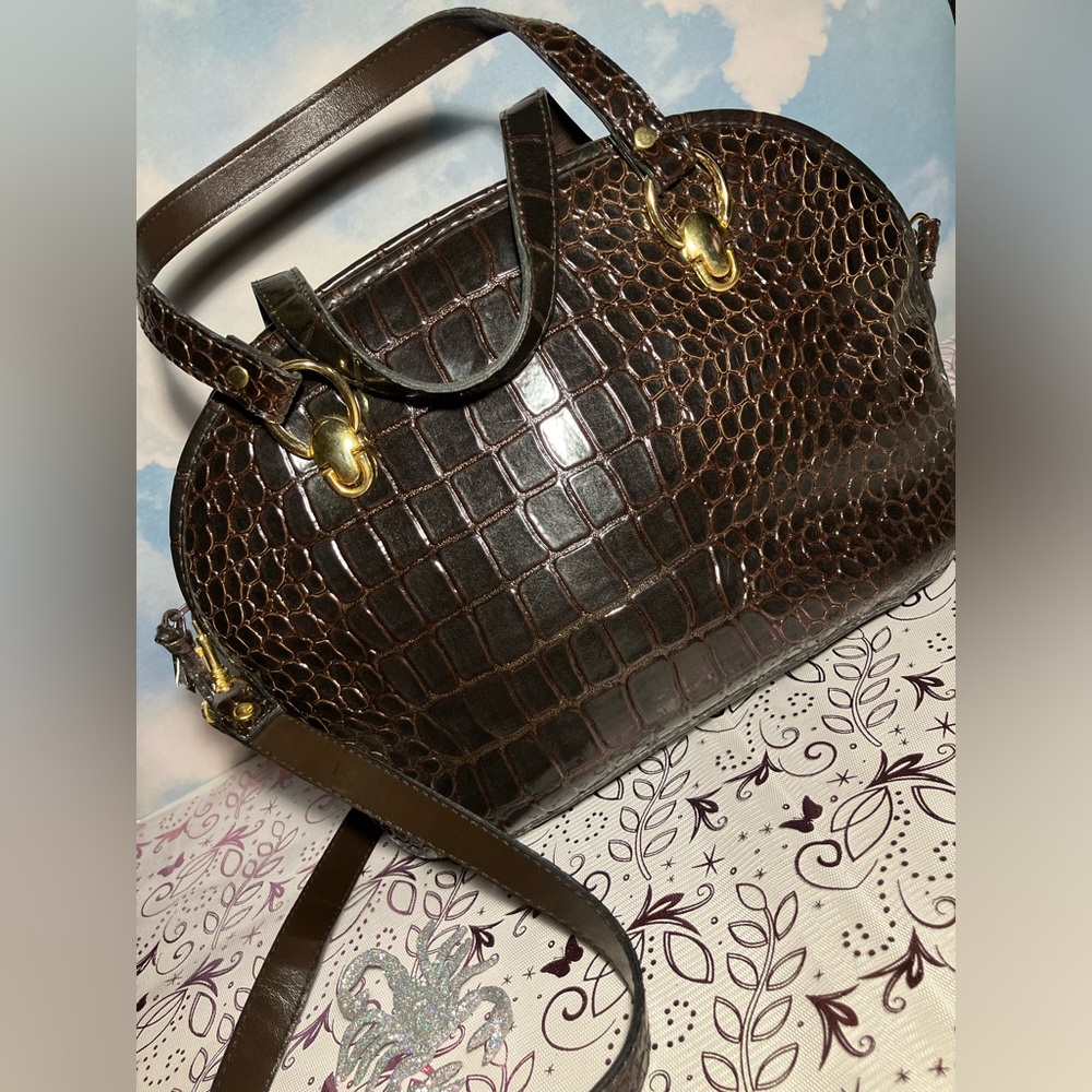 Reptile Pattern Satchel Bag Purse (Brown)